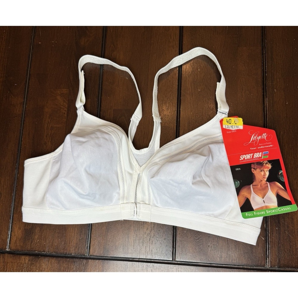 Vintage Lilyette 40C Sport Bra Front‎ Close Full Figure White NOS NWT.